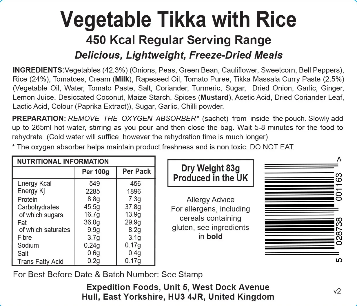 Expedition Foods Vegetable Tikka with Rice