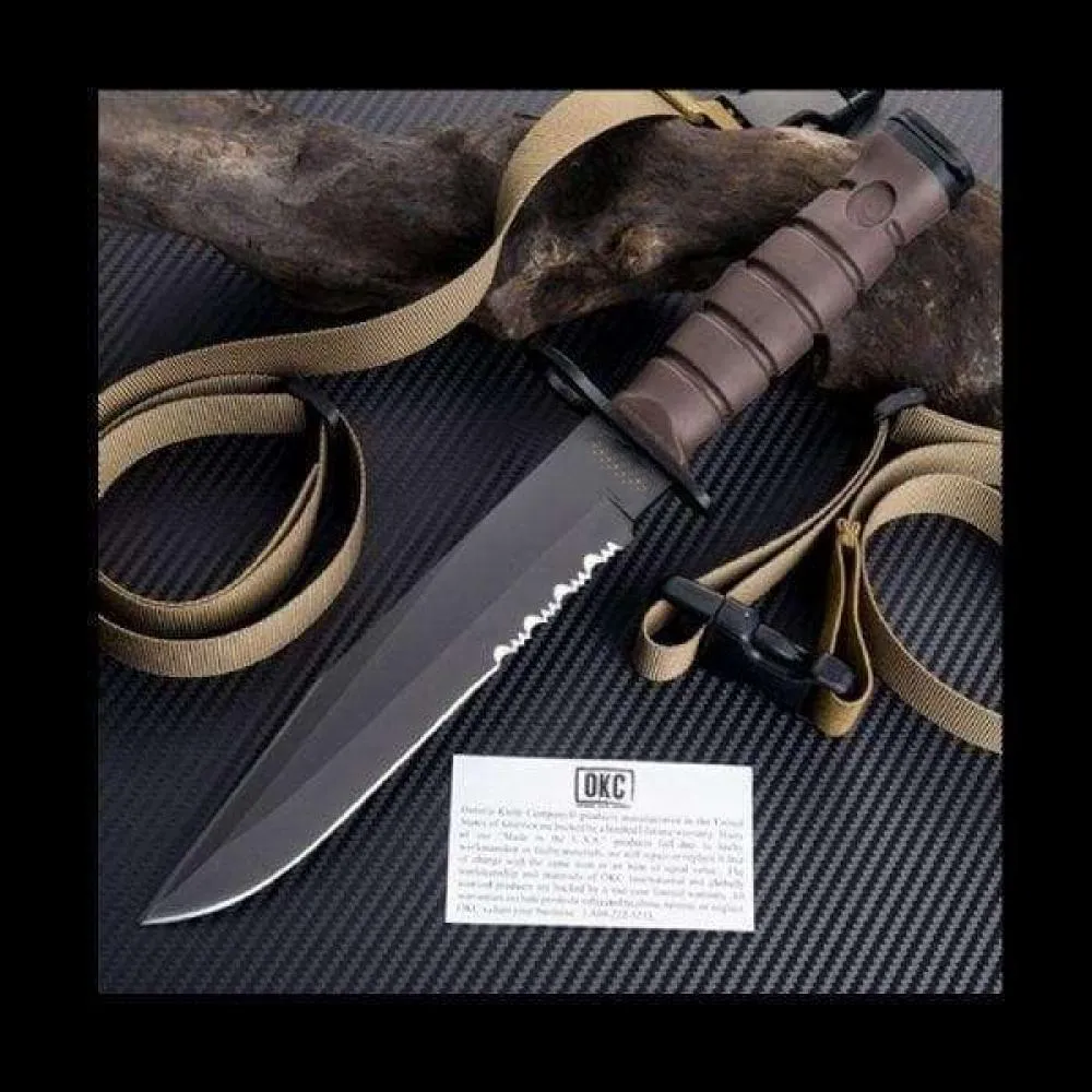 Full Tang Fixed Blade Knife with MOLLE Sheath, Marine Bayonet Fixed 8.0 in Combo Blade and Ergonomic Handle for Outdoor, Survival and EDC