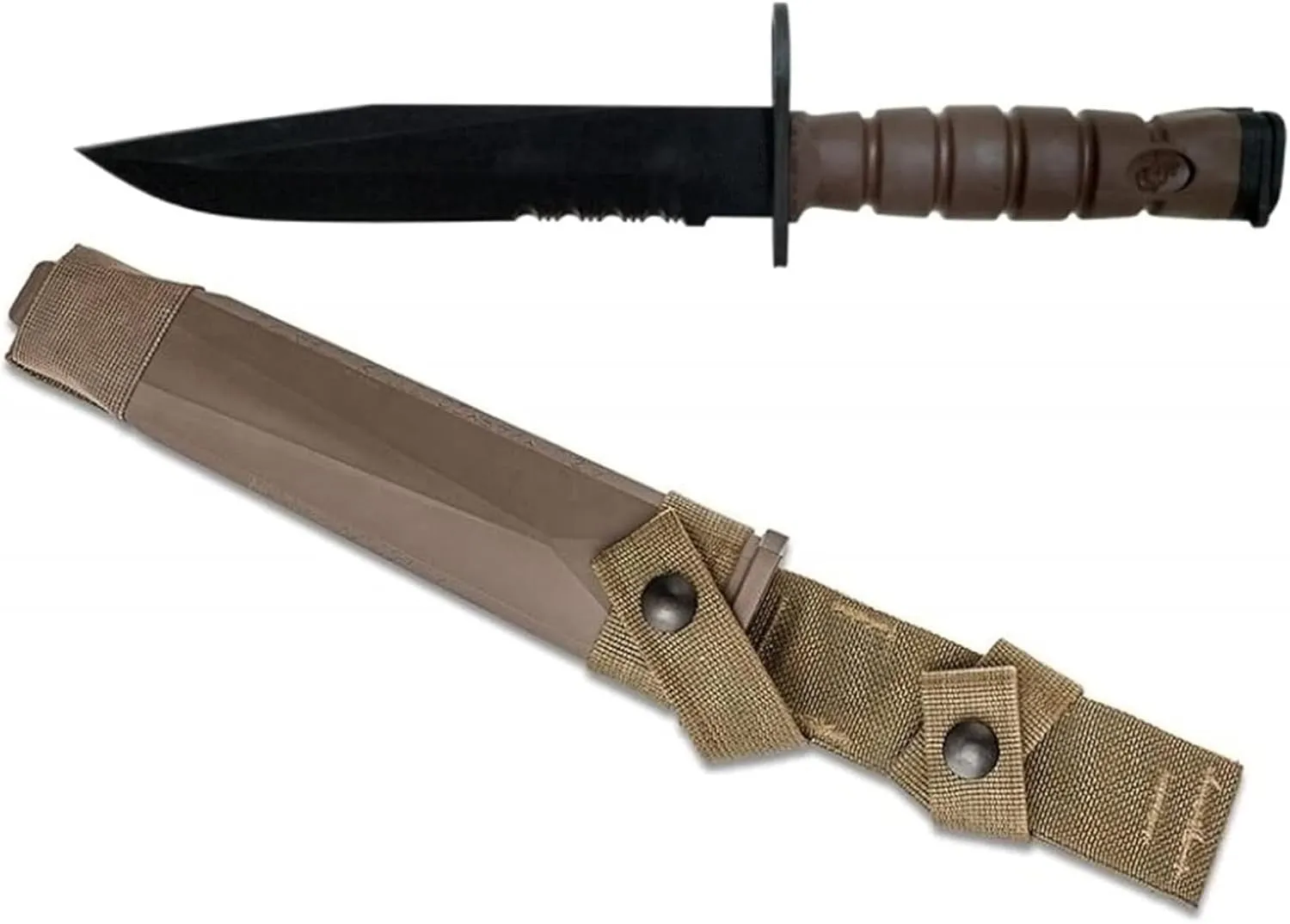 Full Tang Fixed Blade Knife with MOLLE Sheath, Marine Bayonet Fixed 8.0 in Combo Blade and Ergonomic Handle for Outdoor, Survival and EDC