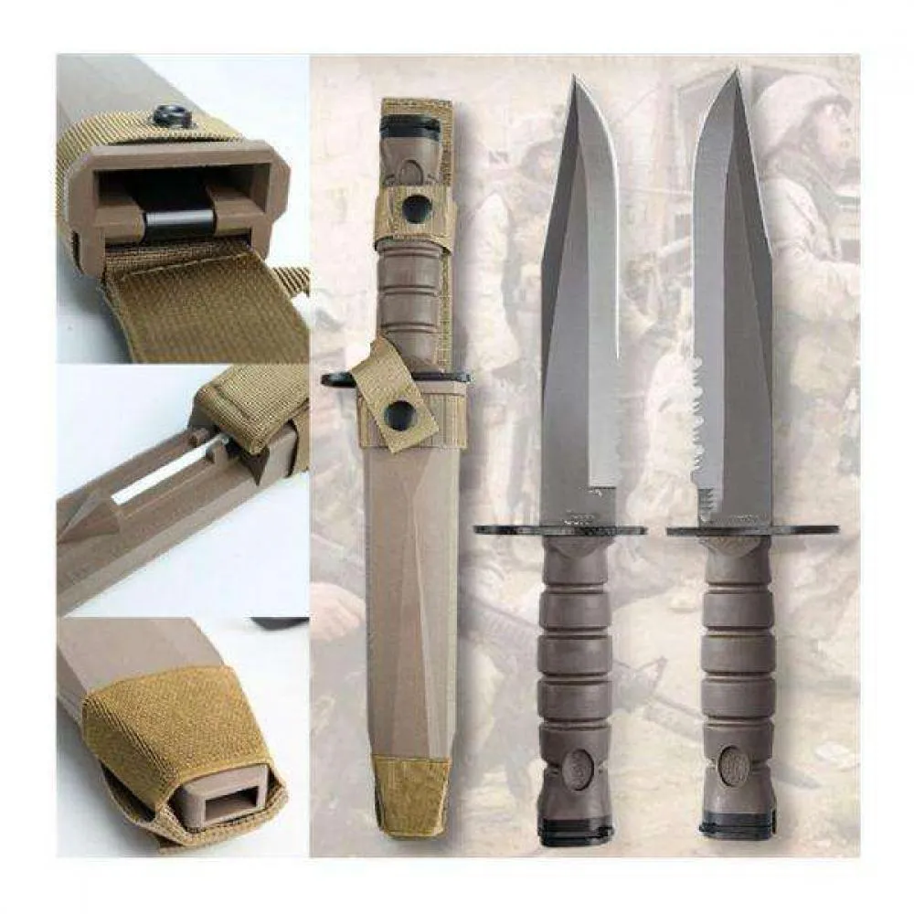 Full Tang Fixed Blade Knife with MOLLE Sheath, Marine Bayonet Fixed 8.0 in Combo Blade and Ergonomic Handle for Outdoor, Survival and EDC