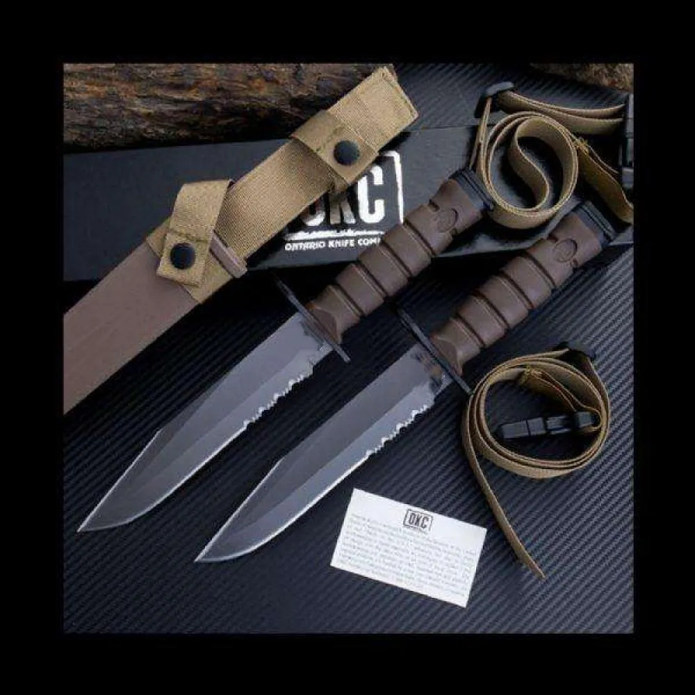 Full Tang Fixed Blade Knife with MOLLE Sheath, Marine Bayonet Fixed 8.0 in Combo Blade and Ergonomic Handle for Outdoor, Survival and EDC