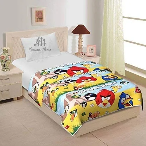 GodSun Harvest Kid's Super Soft Floral Design Print Reversible Single Bed Dohar, Multicolour (Angry Bird, Single) (100% Microfibre)