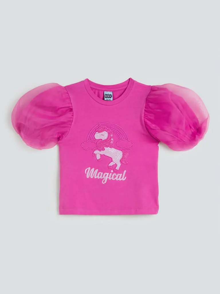 HOP Kids Fuchsia Typographic Design Top