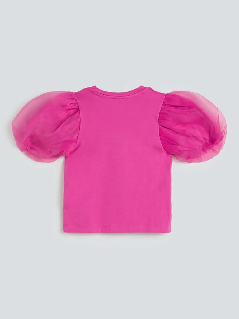 HOP Kids Fuchsia Typographic Design Top