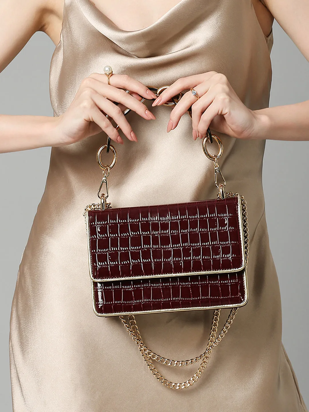 Inc.5 Women Maroon Embellished Fancy Clutch