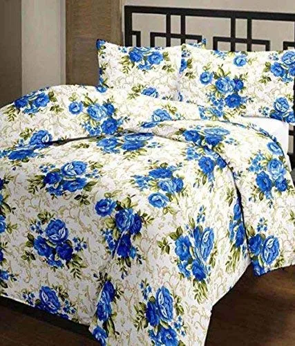 J SHREE Pilling Super Soft Floral Print Blue Flowers Bunch Poly Cotton Double Bed AC Dohar/Summer AC Blanket