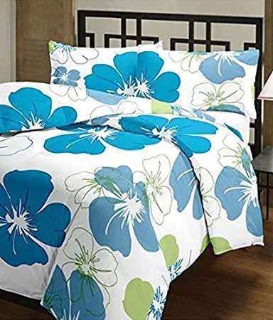 J SHREE Poly Cotton Blue Flower Print Single Bed Reversible AC Blanket