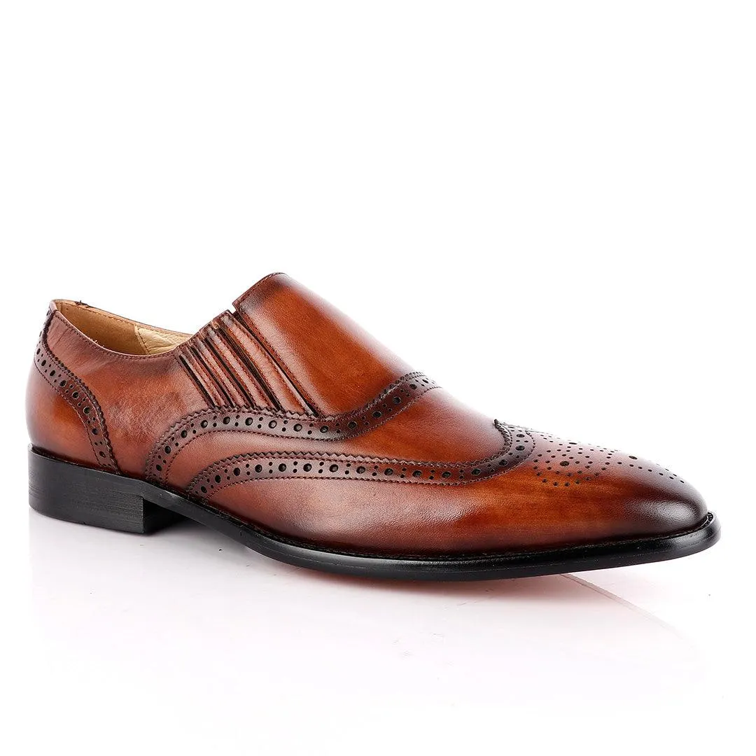 John Foster Slip On Brown Brogue Shoe