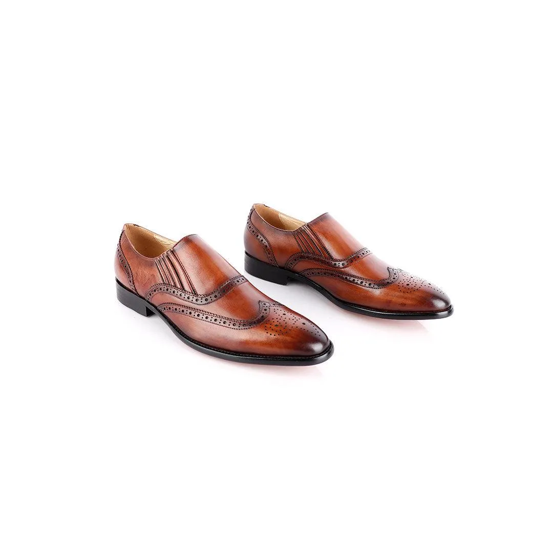 John Foster Slip On Brown Brogue Shoe