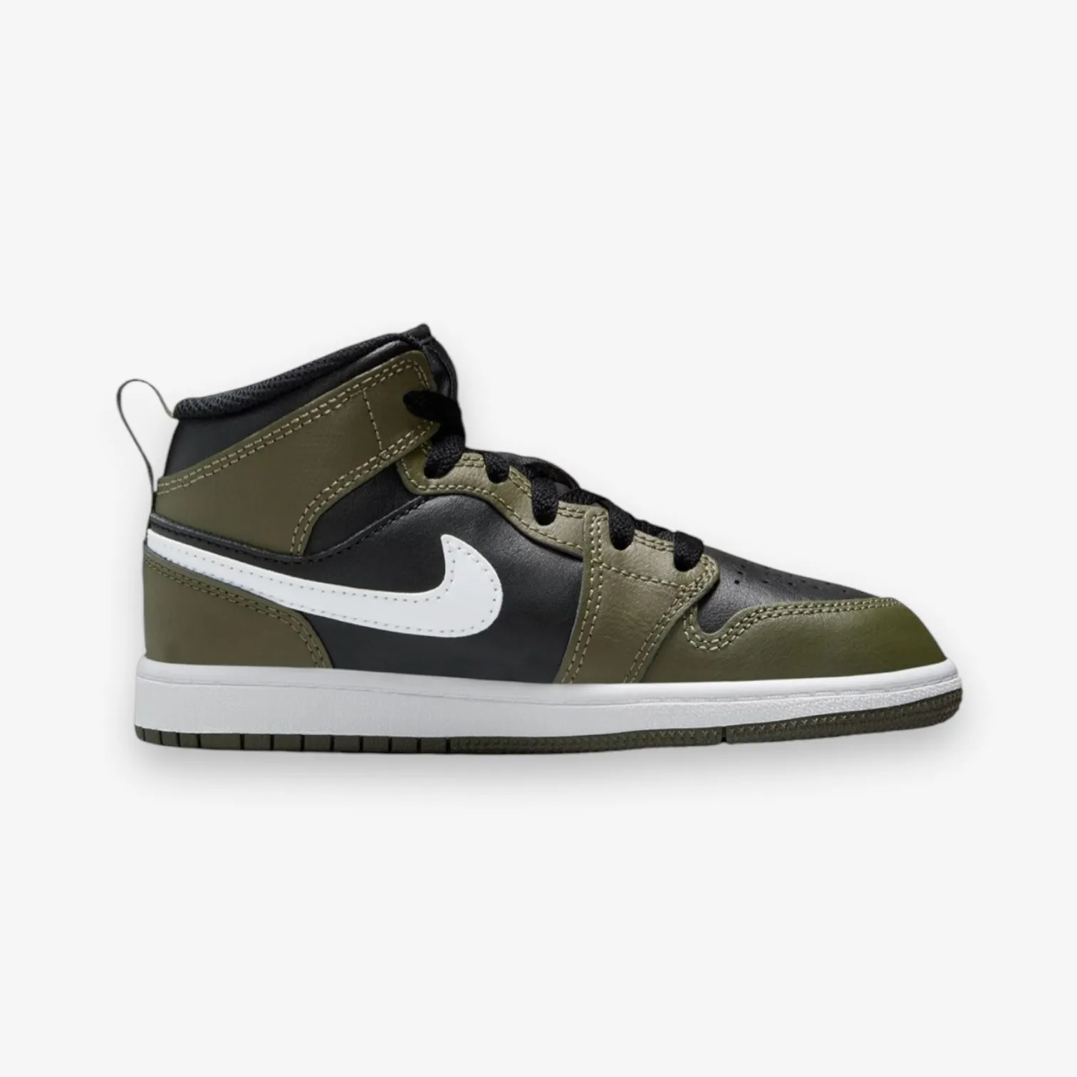 Jordan 1 Mid PS Black White Medium Olive Pre School DQ8424-092