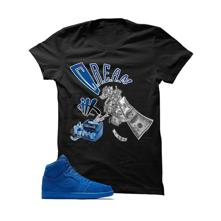 Jordan 1 Retro High Blue Suede Black T Shirt (Cream)