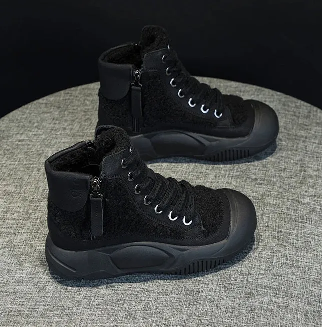 Joskaa 2024 New Vulcanized Black Platform Sneakers