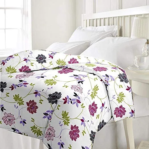 KUSH ENTERPRISES Microfiber Cotton Floral Printed Reversible Single Bed AC Blanket/Dohar Lightweight Quilt-(Set of 1, Purple)