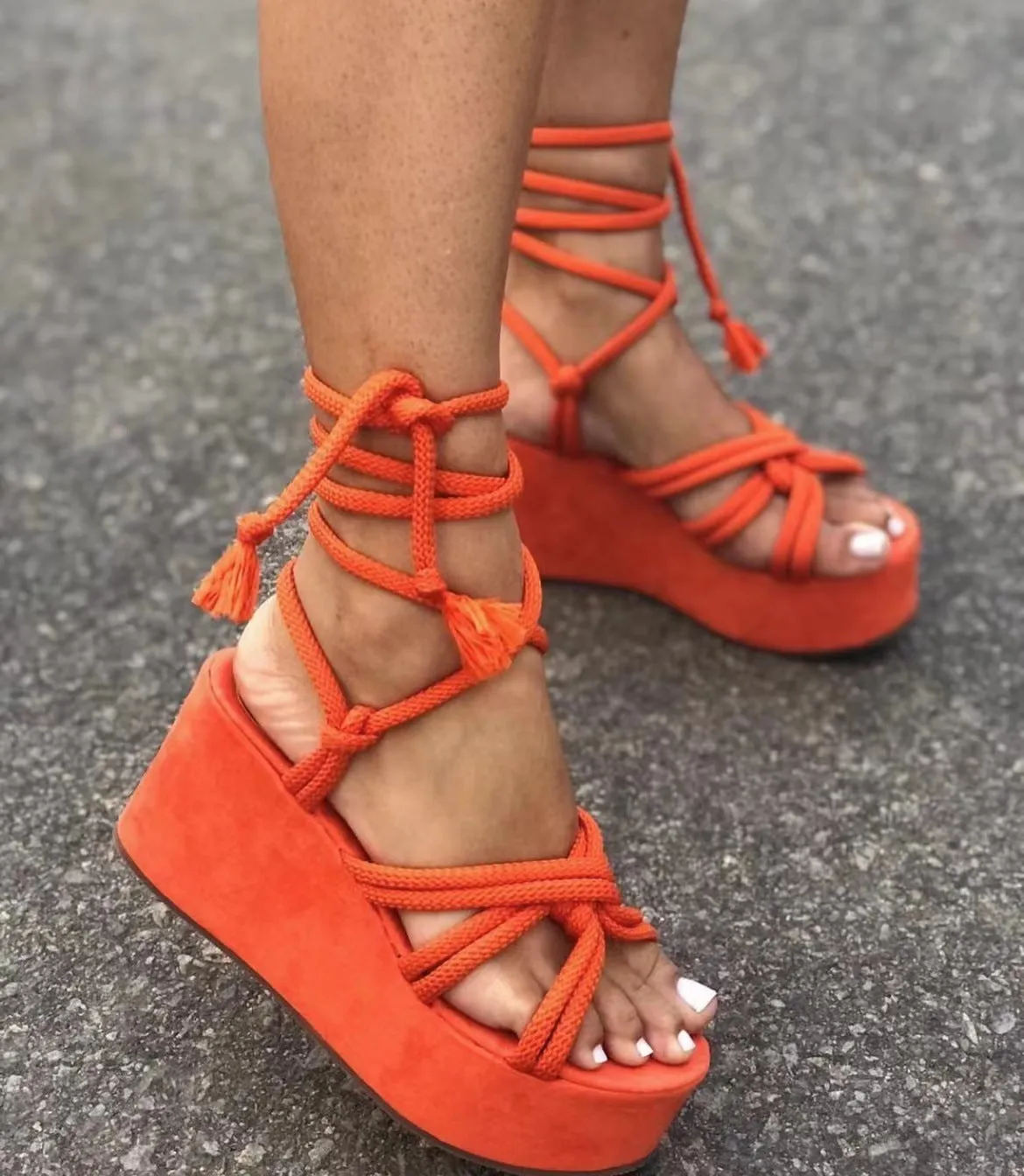 Lace Up Platform Wedge Sandals