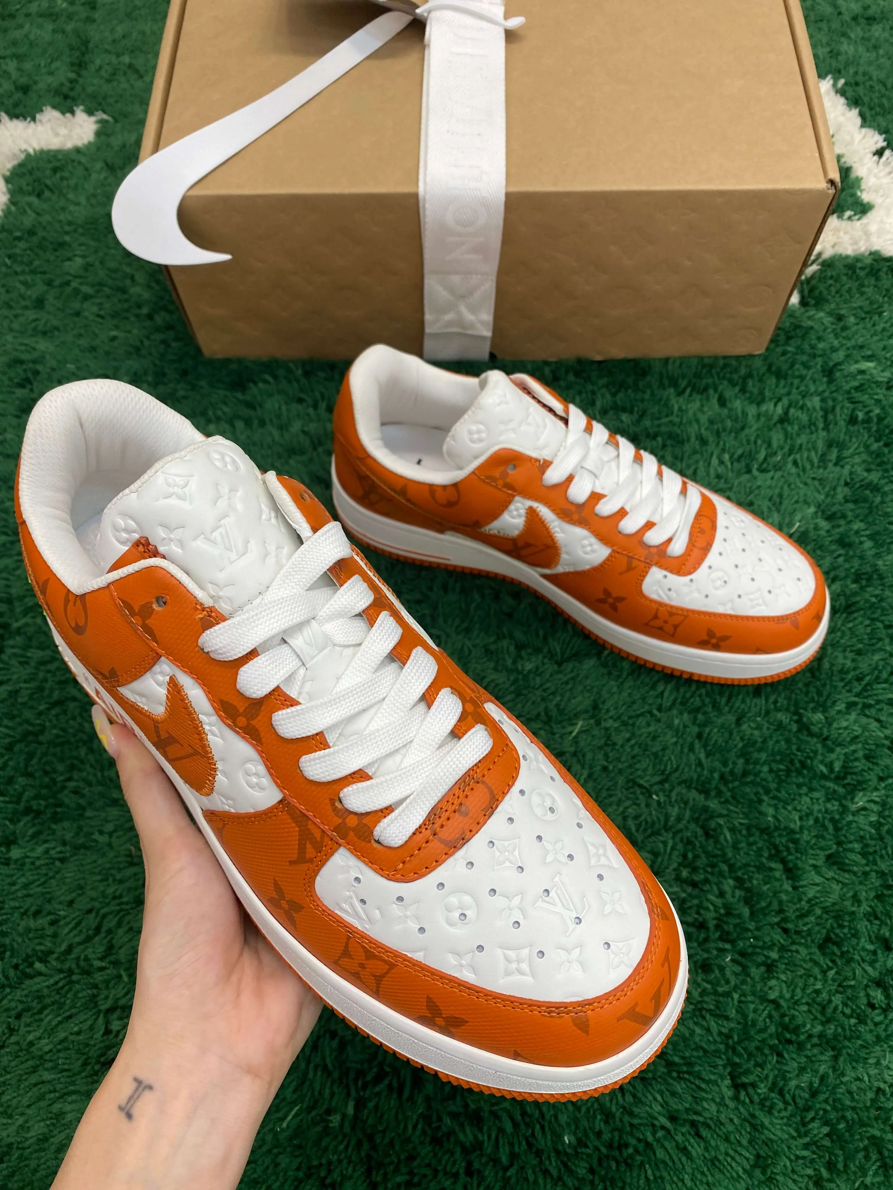 Louis Vuitton x Nike Air Force 1 White Orange Monogram Sneaker