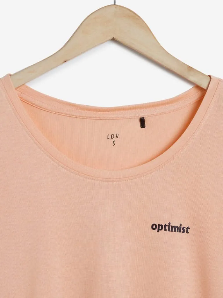 LOV Peach Text Print T-Shirt