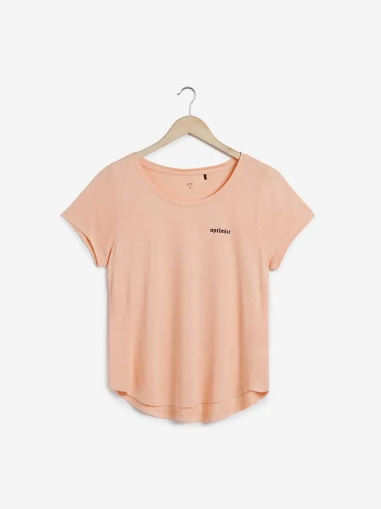 LOV Peach Text Print T-Shirt