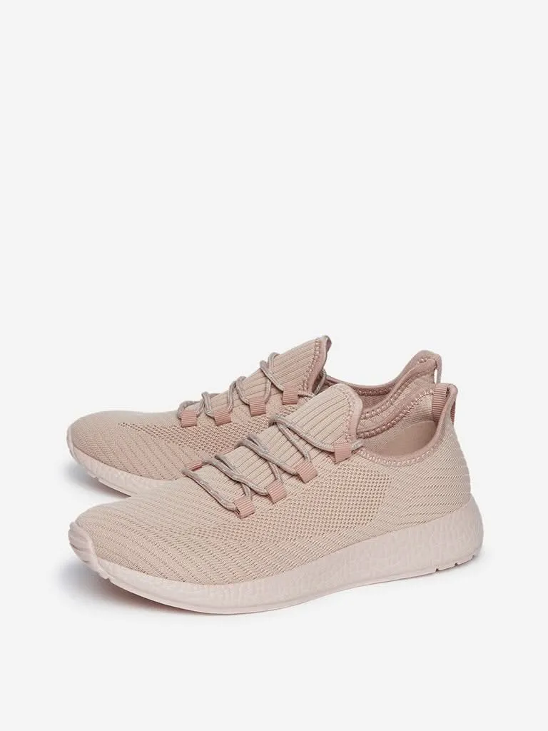 LUNA BLU Pink Knitted Lace-Up Sneakers