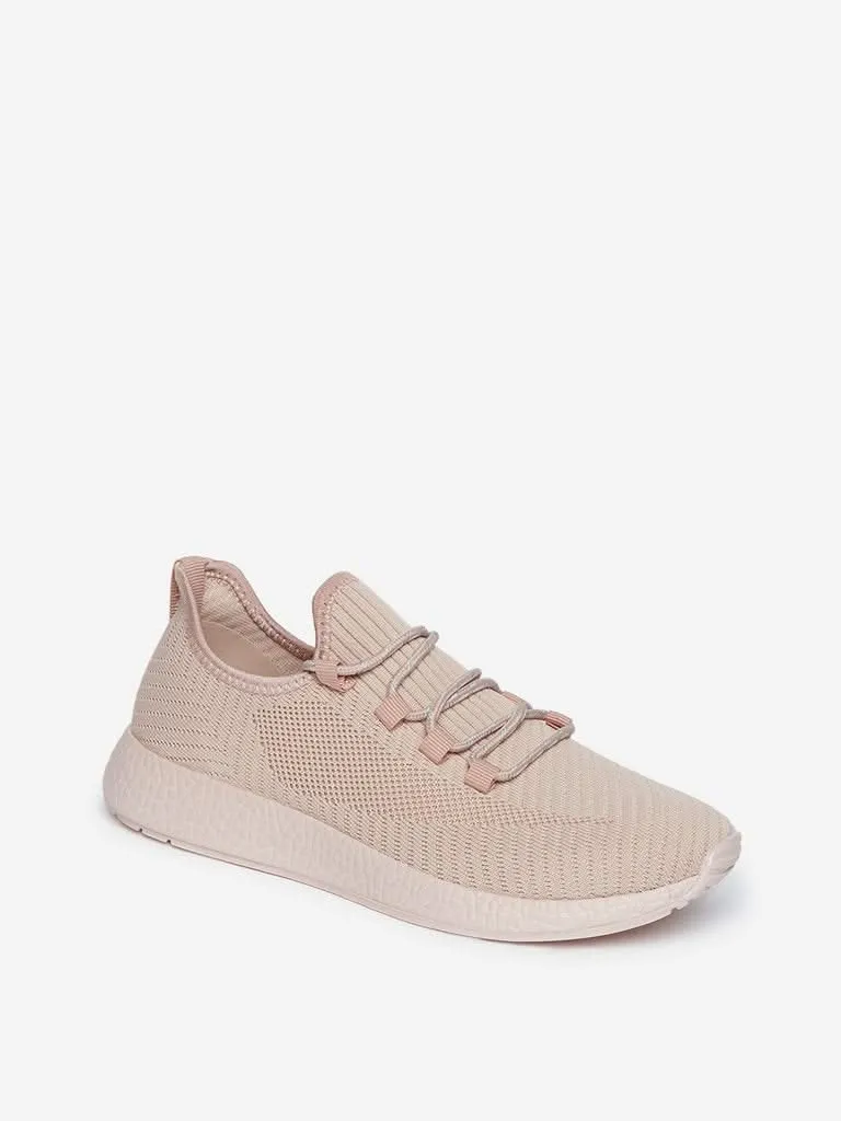 LUNA BLU Pink Knitted Lace-Up Sneakers