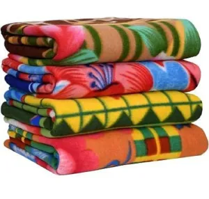 Luxury Trends Fleece 250 TC Single Bed Blanket- Set of 4 (Printed),Multicolour