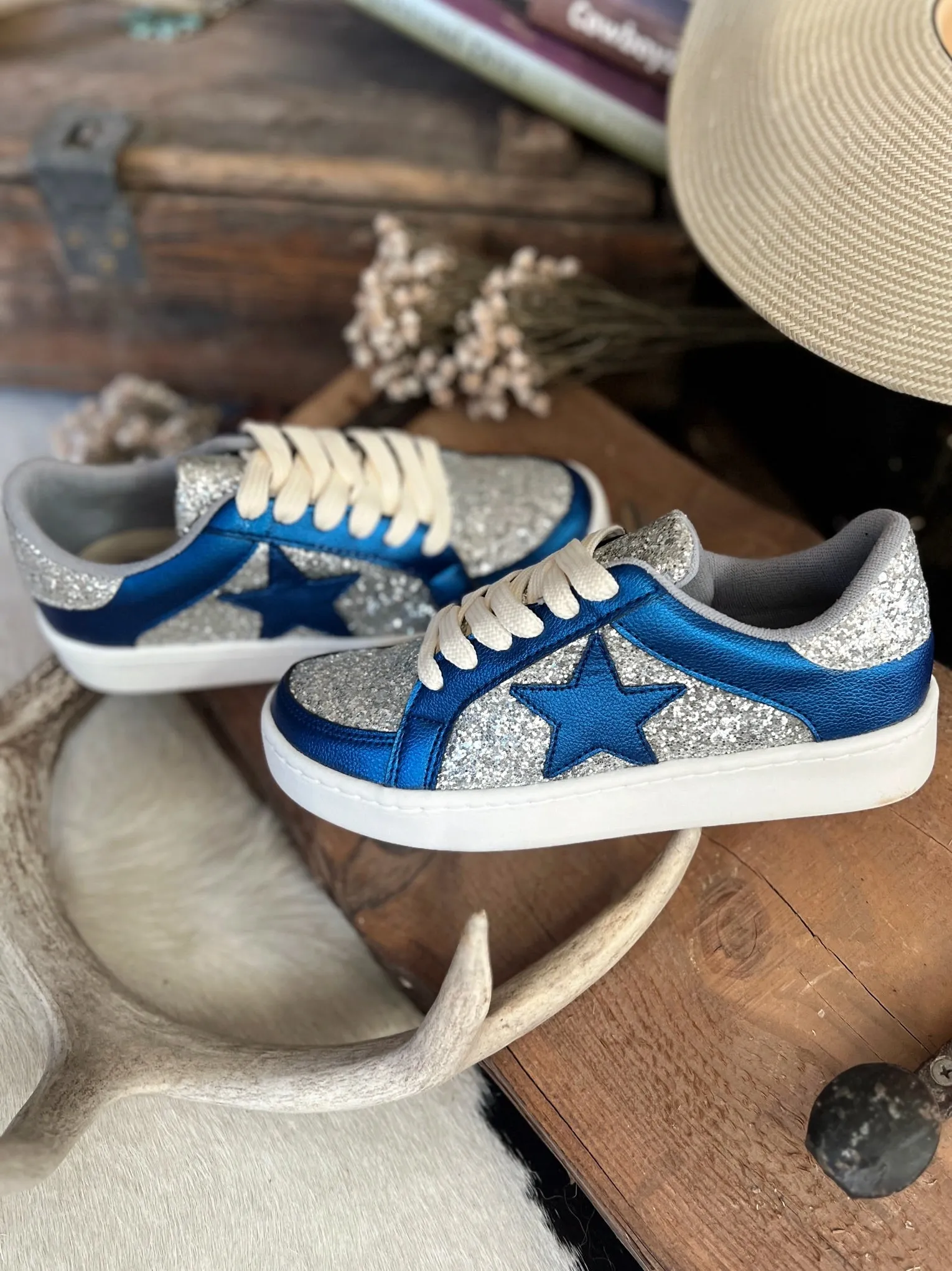 Metallic Blue And Silver Glitter Sneakers