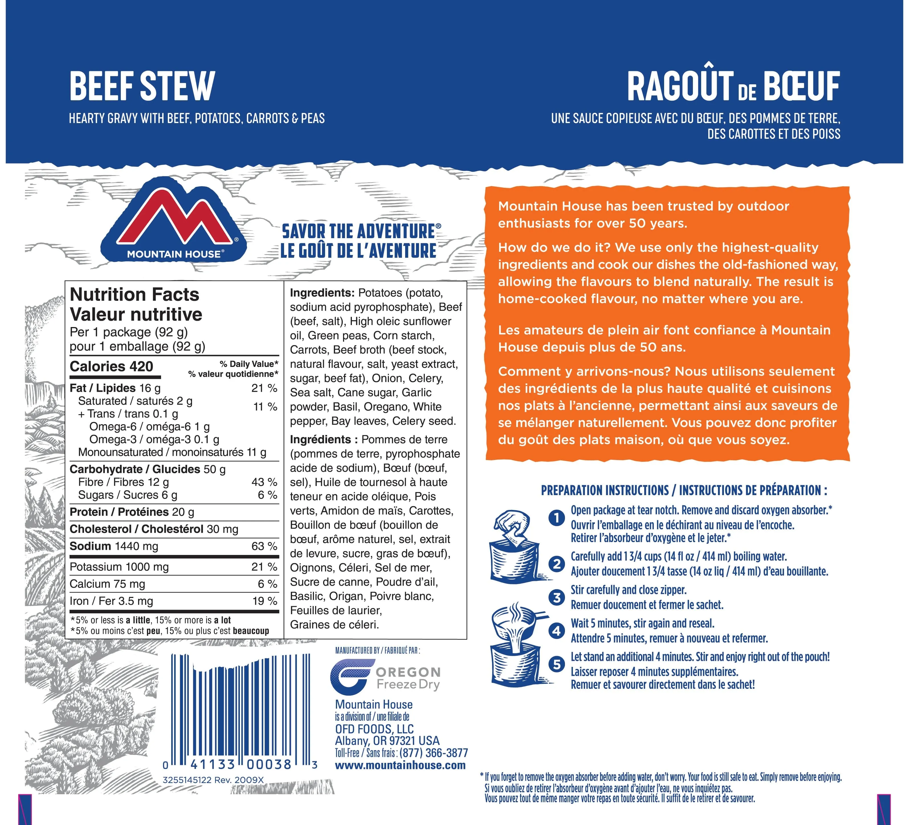 Mountain House Beef Stew Pouch (Gluten Free) - One Serving