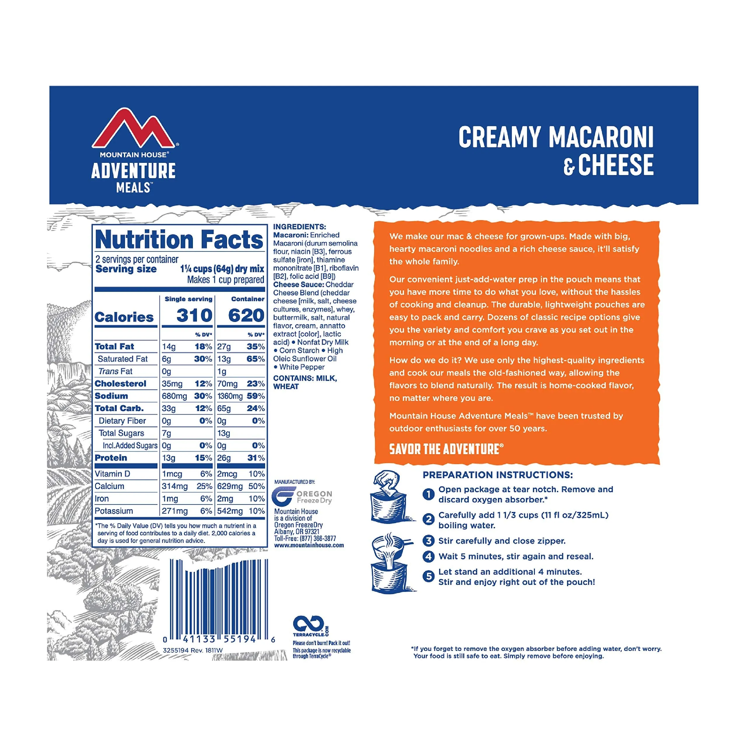 Mountain House - Creamy Macaroni and Cheese Pouch - 2 Servings