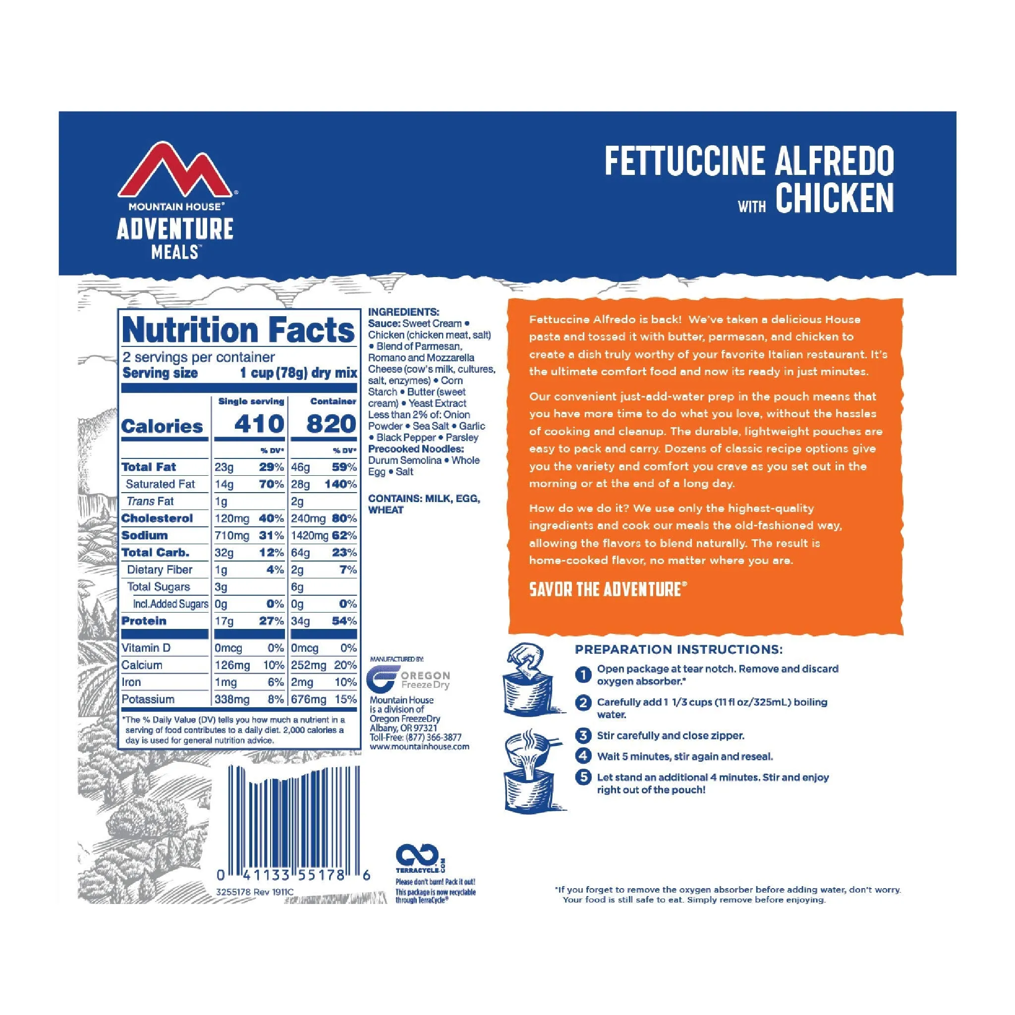 Mountain House - Fettuccine Alfredo with Chicken Pouch - 6 Pack