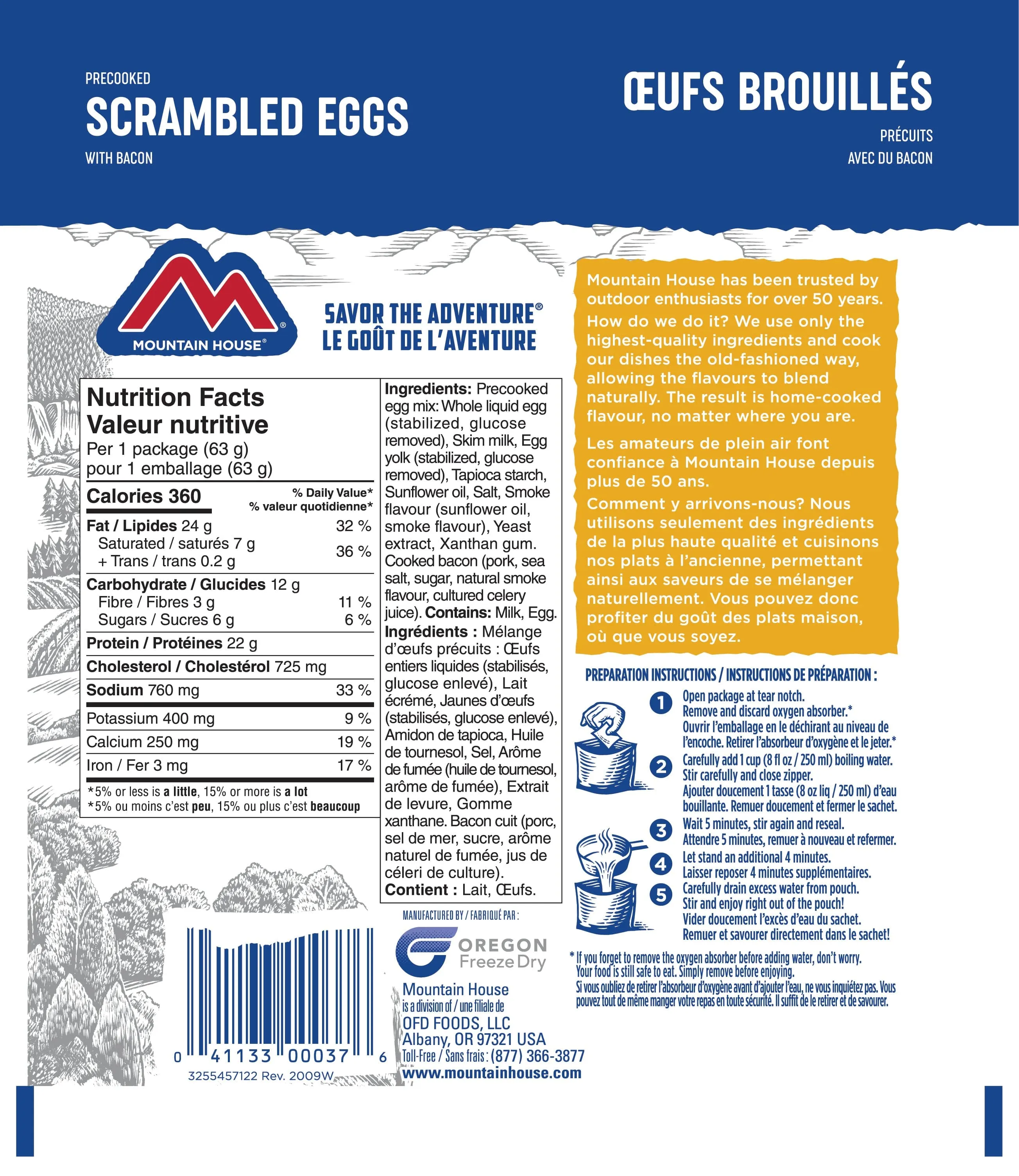 Mountain House Scrambled Eggs with Bacon Pouch (Gluten Free) - One Serving