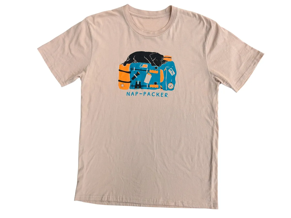 Nap-Packer Graphic Tee | 100% Organic Cotton T-shirt | Backpacking Adventure Dog