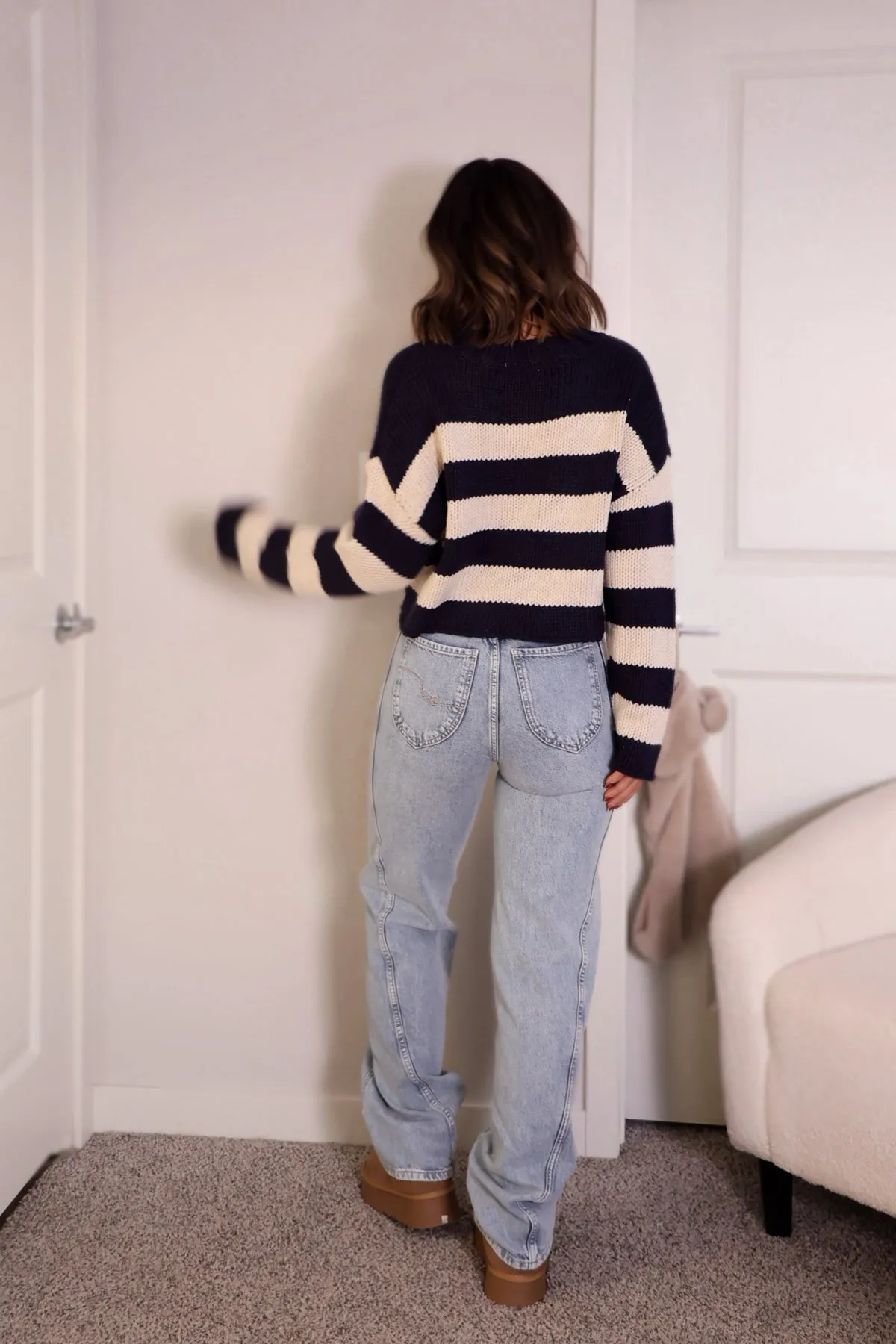 Navy and Cream Striped Pullover Sweater