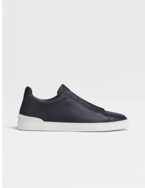 Navy Blue Deerskin Triple Stitch Sneakers