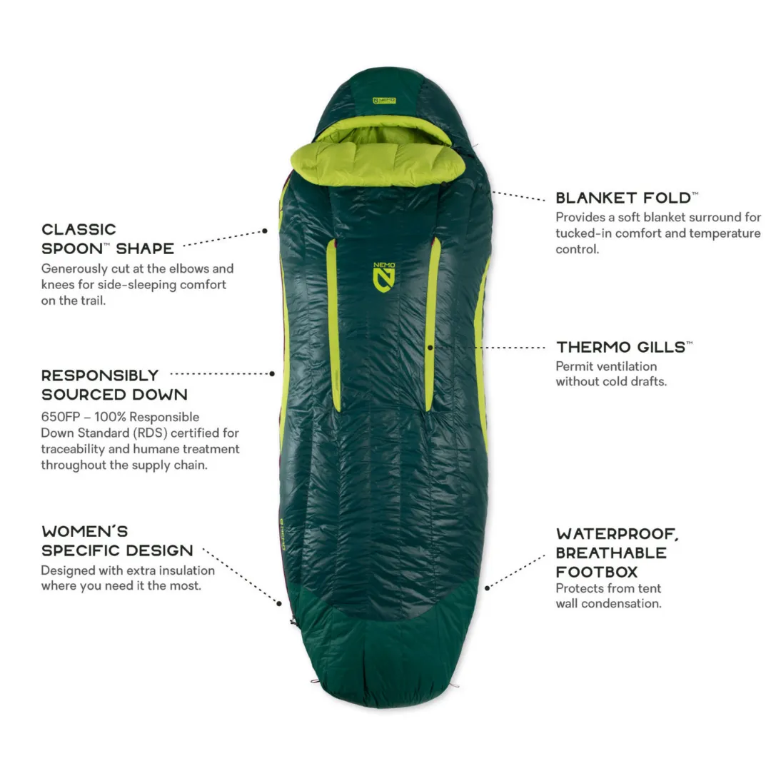 NEMO EQUIPMENT WOMENS DISCO DOWN SLEEPING BAG 15 REGULAR