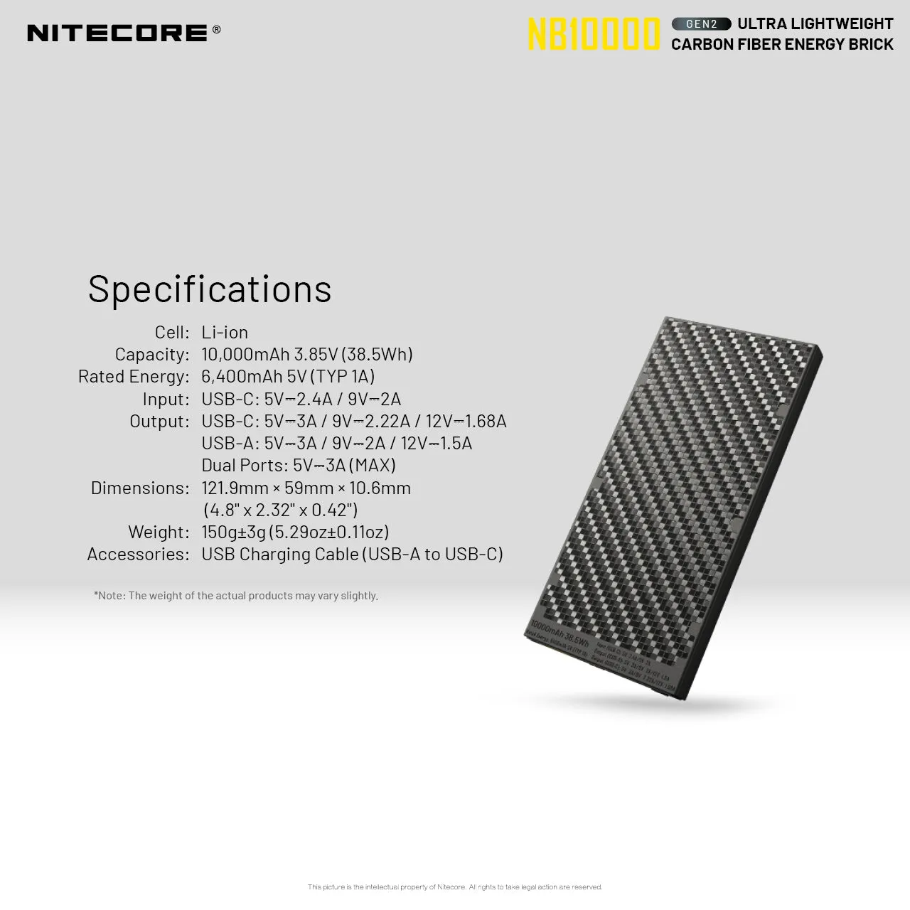 Nitecore NB10000 Gen 2 Carbon Fibre Ultralight Power Bank