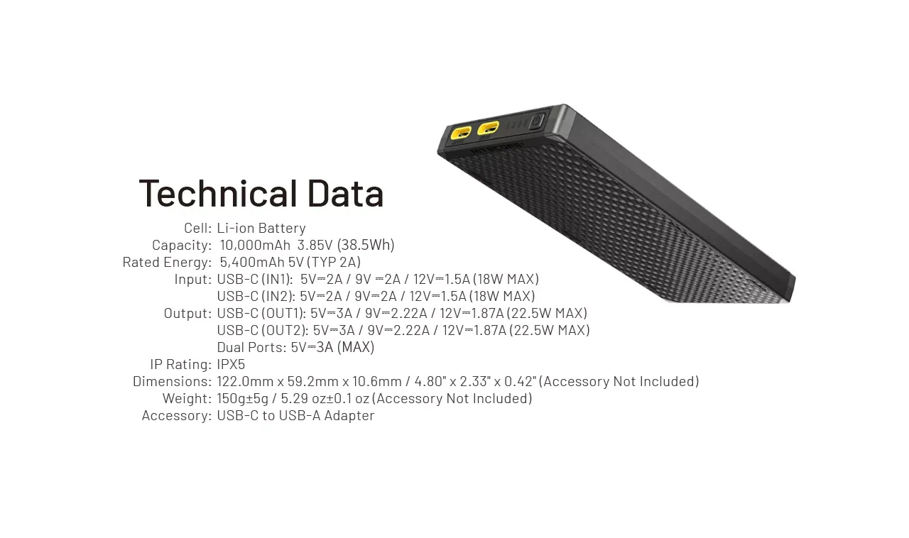 Nitecore NB10000 Gen 3 Carbon Fibre Ultralight Power Bank