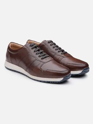 Perforated Dark Brown Leather Sneakers