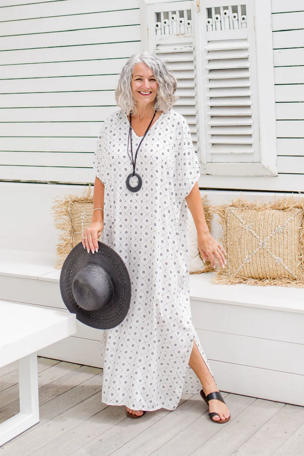 Petite Geo Print Maxi Dress - White