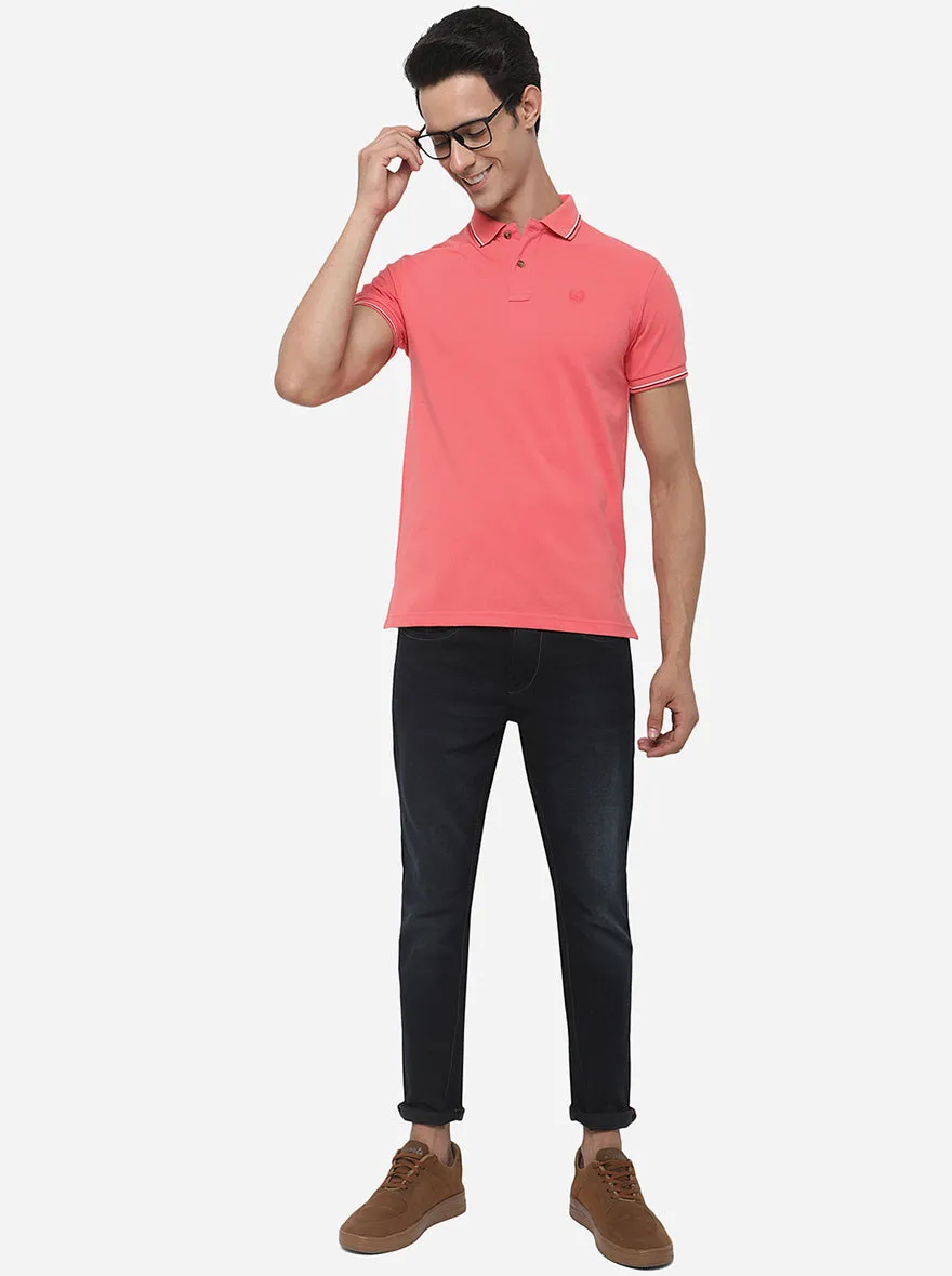 Pink Solid Slim Fit Polo T-Shirt | Greenfibre