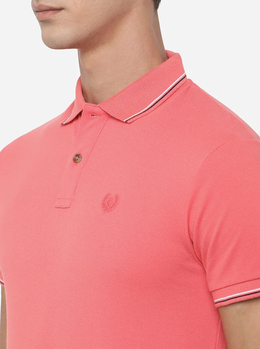 Pink Solid Slim Fit Polo T-Shirt | Greenfibre