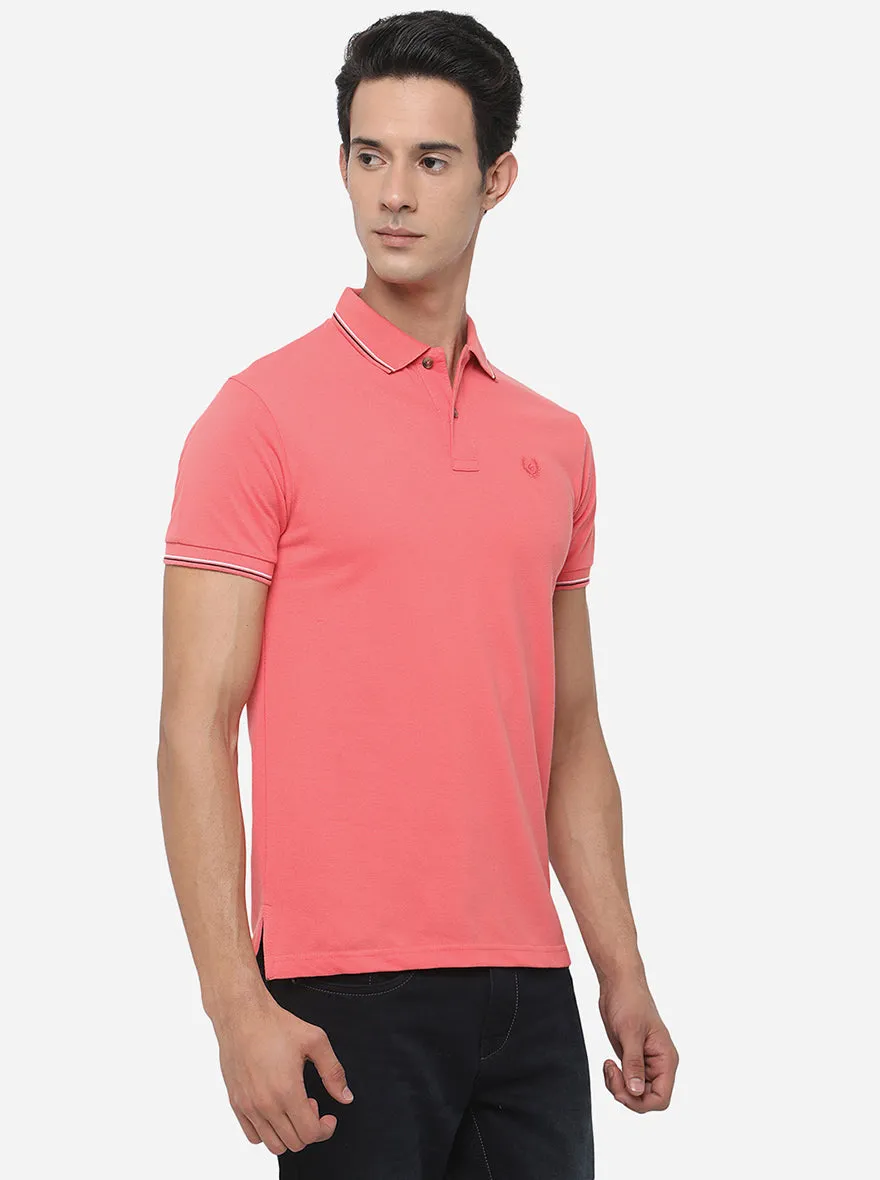 Pink Solid Slim Fit Polo T-Shirt | Greenfibre