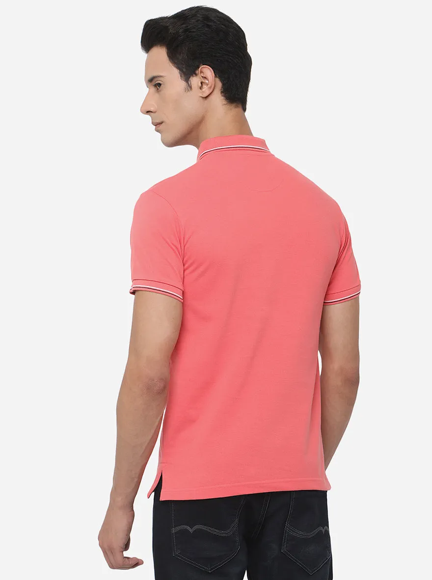 Pink Solid Slim Fit Polo T-Shirt | Greenfibre