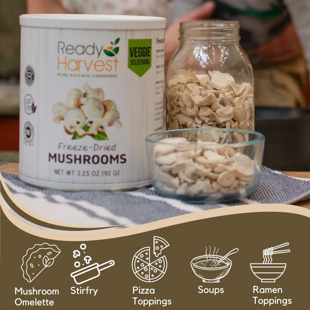 Ready Harvest Freeze-Dried Mushrooms - 30 Year Shelf Life - Six #10 Cans