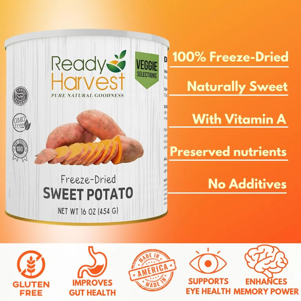 Ready Harvest Freeze-Dried Sweet Potatoes - 30 Year Shelf Life - Six #10 Cans