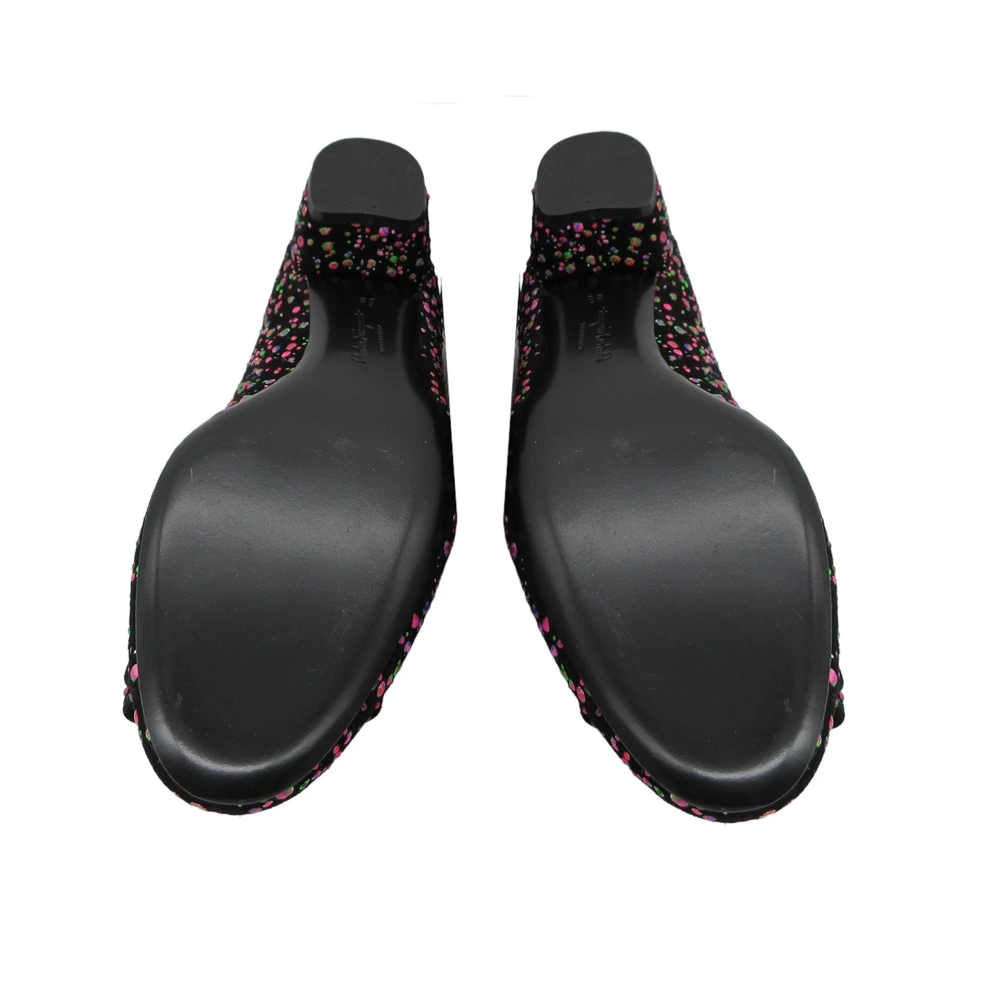 Salvatore Ferragamo Black / Pink Multi Bow Detail Paint Splattered Shoes