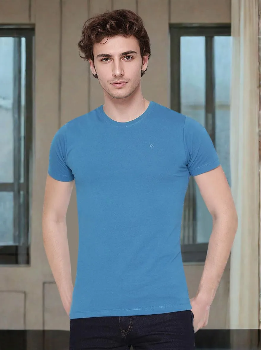 Seaport Blue Solid Slim Fit T-Shirt | Greenfibre