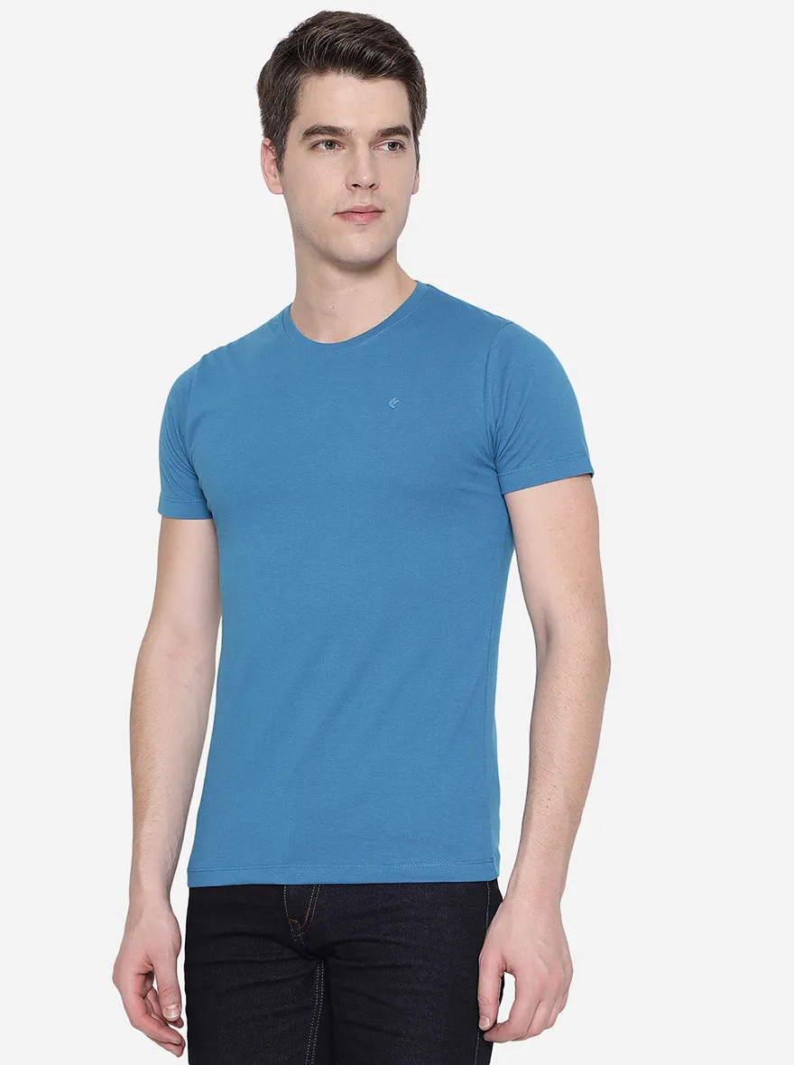 Seaport Blue Solid Slim Fit T-Shirt | Greenfibre