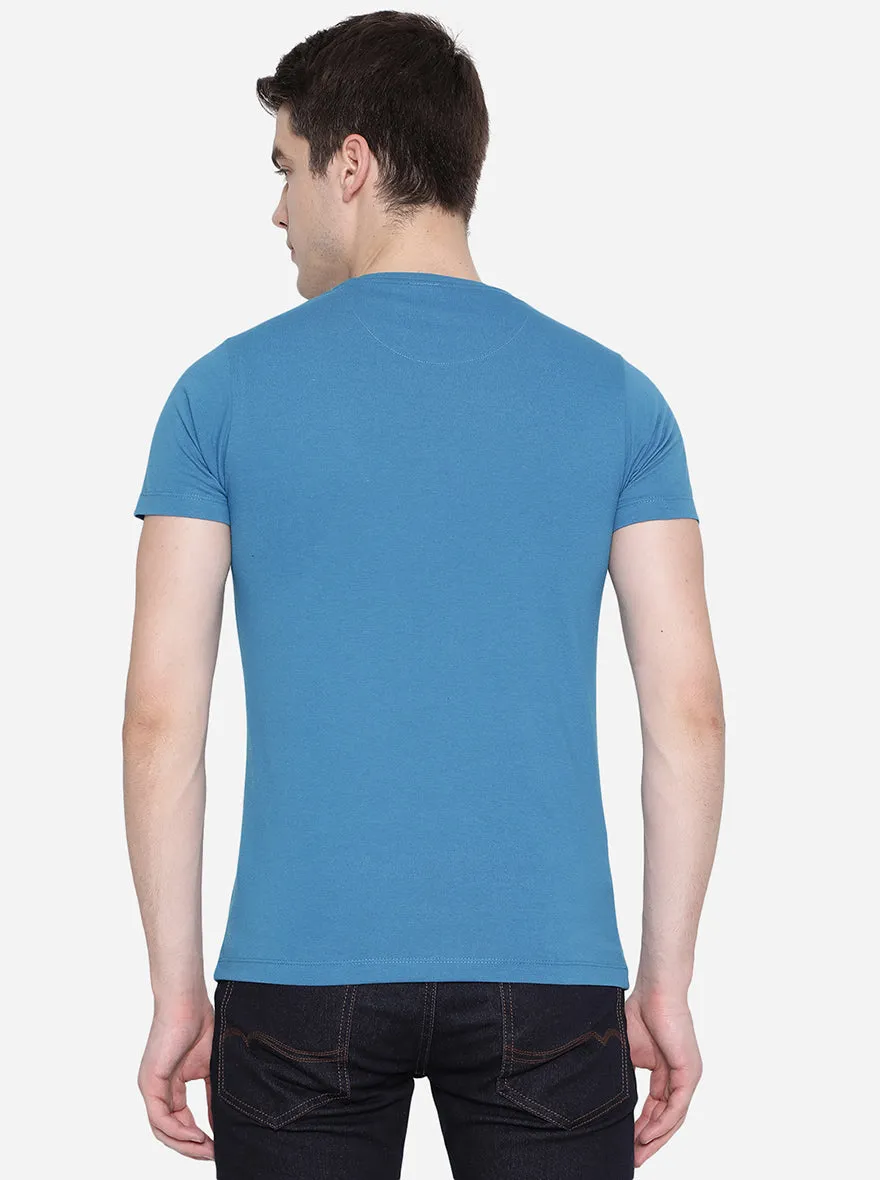 Seaport Blue Solid Slim Fit T-Shirt | Greenfibre