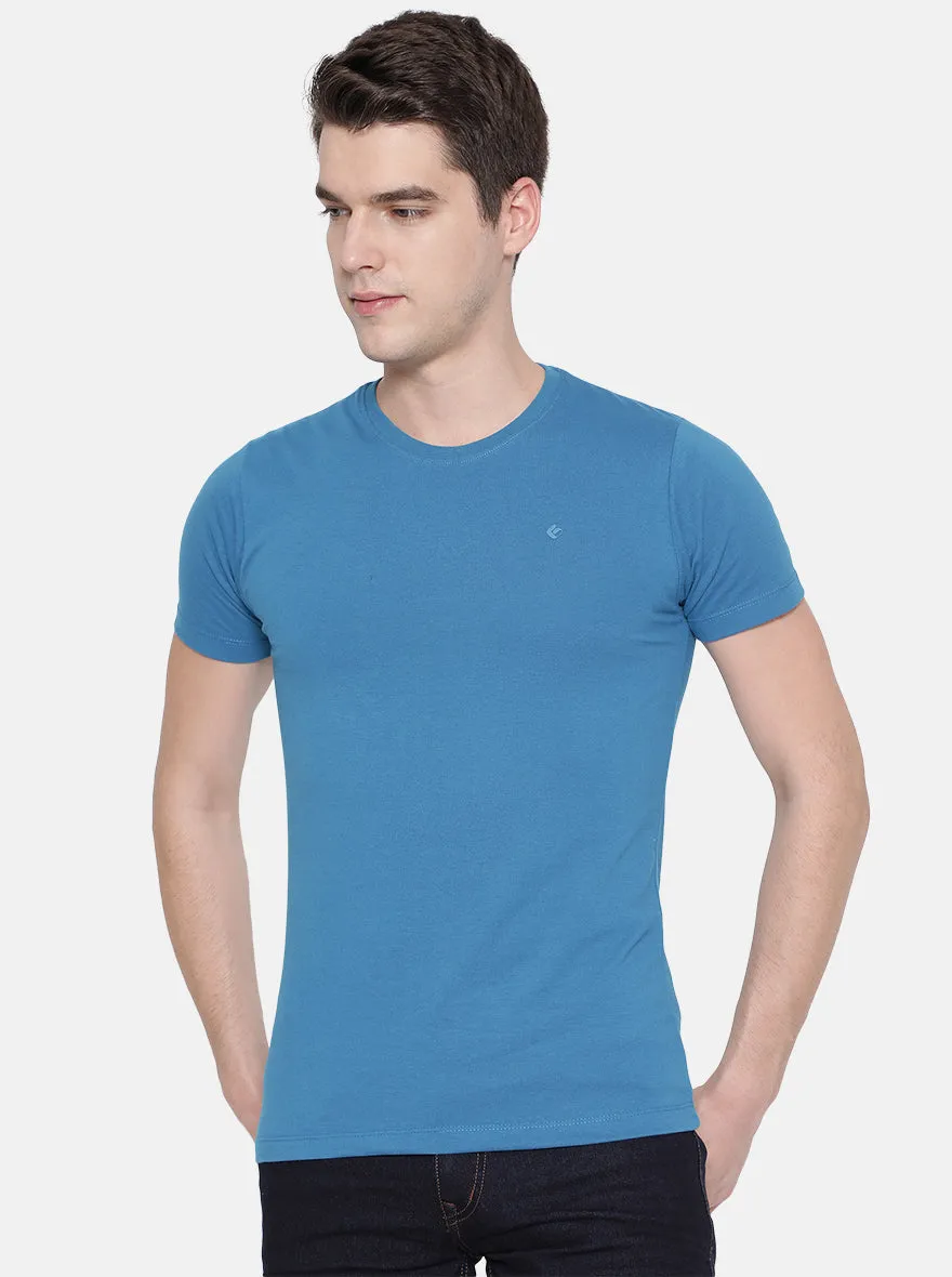 Seaport Blue Solid Slim Fit T-Shirt | Greenfibre