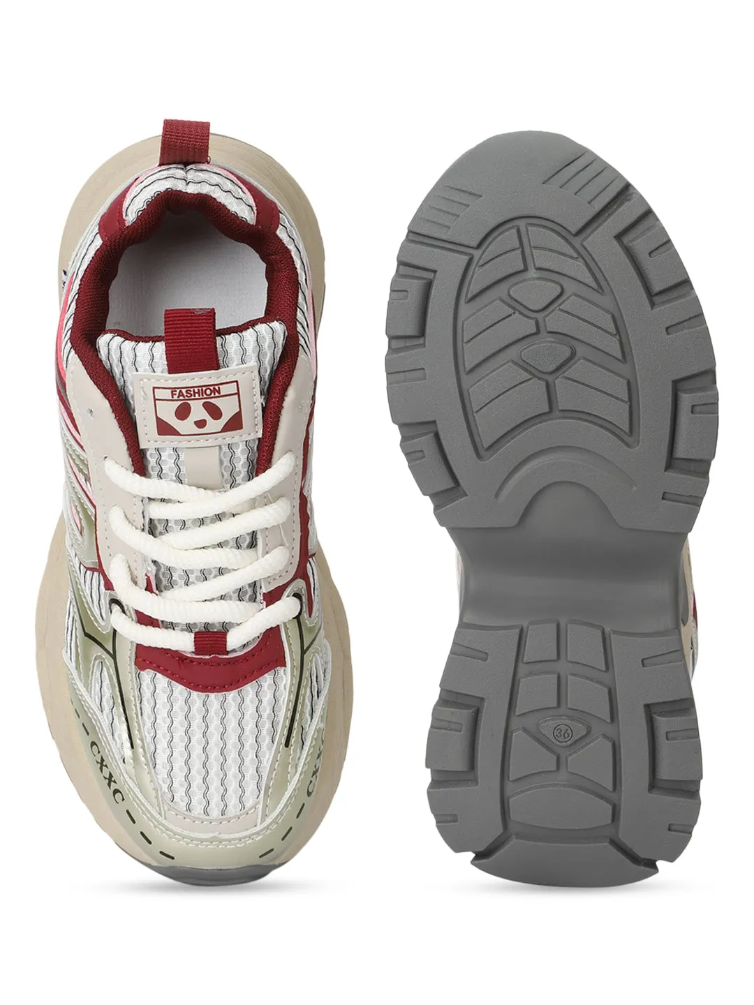 Silver Red Mesh Lace-Up Sneakers (TC-RS3650-SILRED)