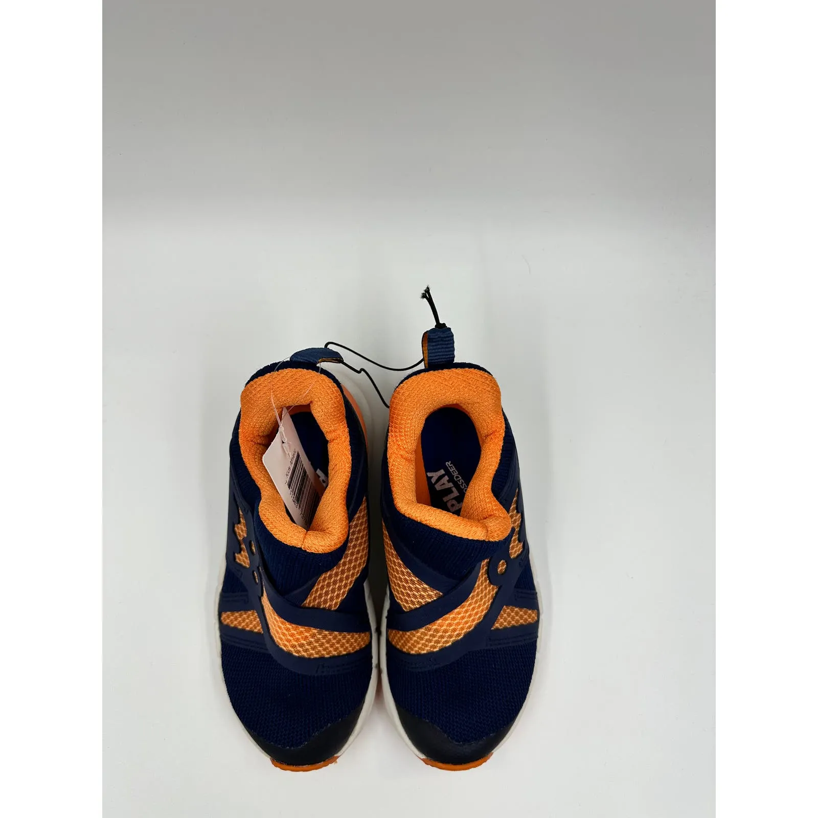 Small Kid Size 11, Blue and Orange Slip-on Sneakers with White Sole